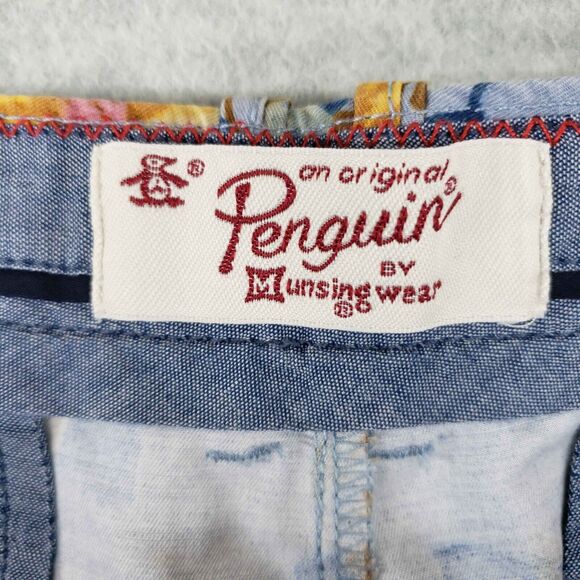 Original Penguin Floral Print Chino Shorts Mens 32‎ Blue Tropical Hawaiian Aloha - Picture 4 of 6